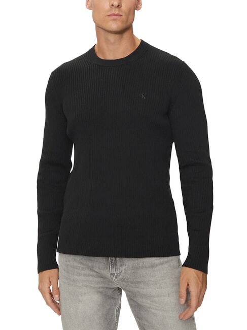 CALVIN KLEIN CK JEANS Slim fit ribbed crew neck sweater ck black - Men's Sweaters