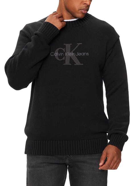 CALVIN KLEIN CK JEANS Crewneck sweater with teddy logo ck black - Men's Sweaters
