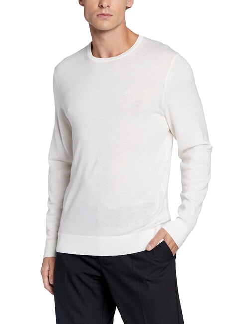 CALVIN KLEIN SUPERIOR WOOL Round neck wool sweater egret - Men's Sweaters