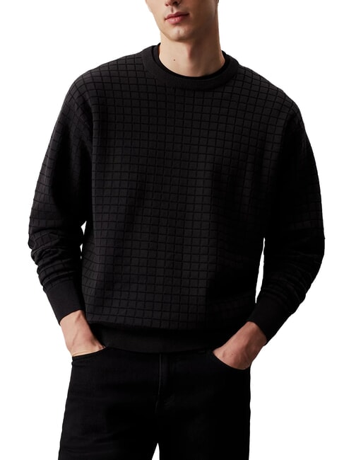CALVIN KLEIN CK Crew neck sweater with checked texture ck black - Men's Sweaters