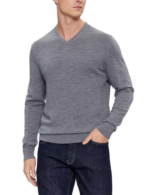 CALVIN KLEIN CK V-neck wool sweater, regular fit mid gray heather - Men's Sweaters
