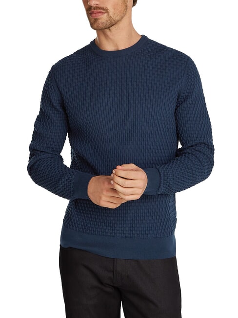 CALVIN KLEIN CK Crew neck sweater with woven details ink - Men's Sweaters