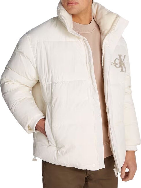 CALVIN KLEIN CK JEANS Padded jacket with sherpa logo ivory - Men's down jackets