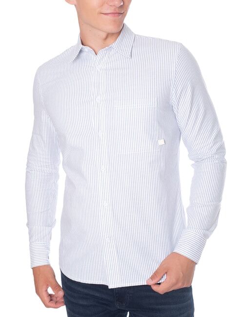 CALVIN KLEIN CK JEANS Slim fit cotton long-sleeved shirt white china blue stripe - Men's Shirts