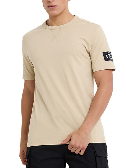 CALVIN KLEIN CK JEANS Regular fit short sleeve T-shirt with logo patch pale khaki - T-shirt