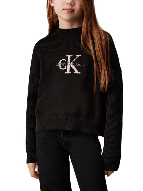 CALVIN KLEIN CK KIDS Cotton crew neck sweater ck black - Children's Sweaters