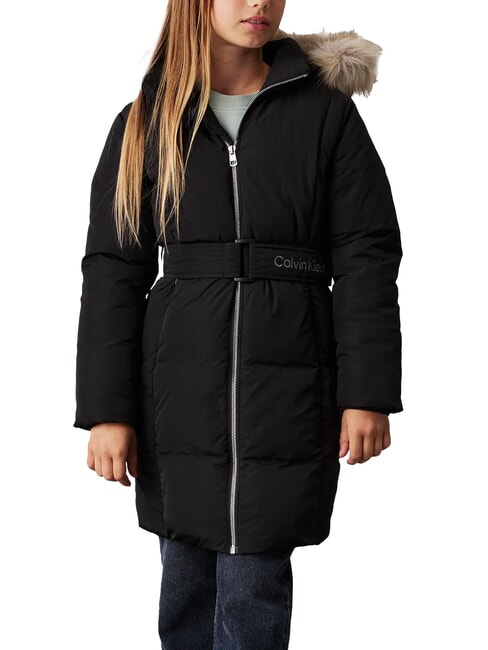CALVIN KLEIN CK KIDS Long down jacket for girls with hood ck black - Baby Jackets