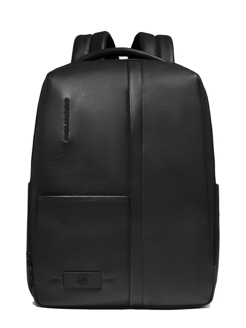 PIQUADRO RUSSEL Leather backpack for 15.6" laptop Black - Laptop backpacks