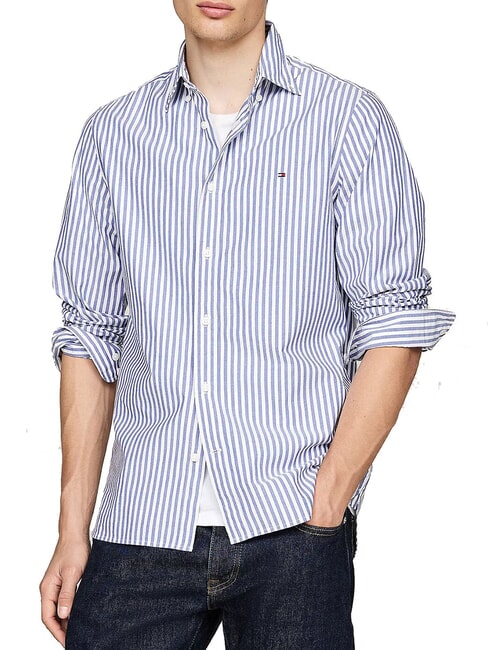 TOMMY HILFIGER TH Stripes Cotton shirt mid blue / optic white - Men's Shirts