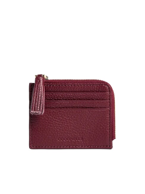 COCCINELLE TASSEL Card holder with zip in hammered leather currant - Women’s Wallets