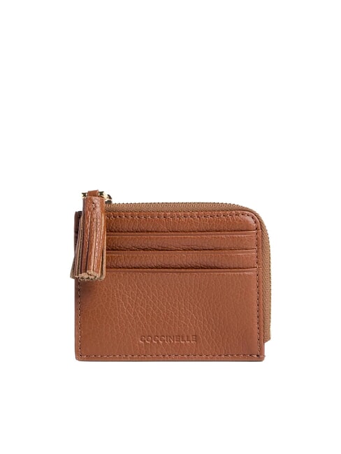 COCCINELLE TASSEL Card holder with zip in hammered leather cognac - Women’s Wallets