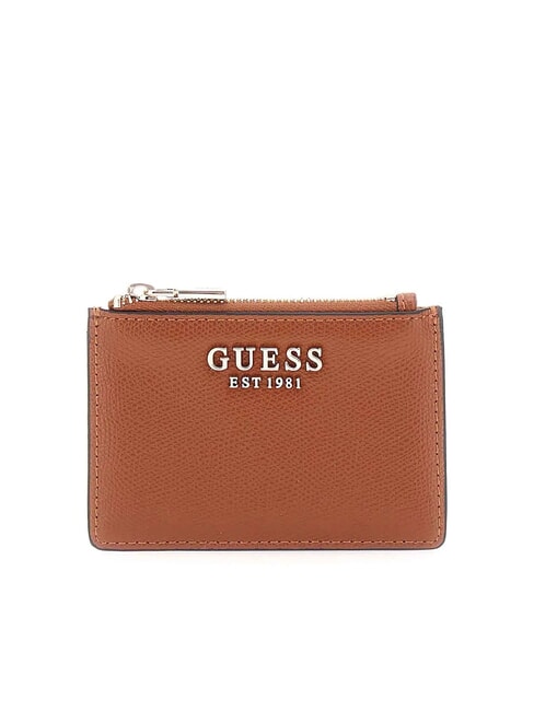 GUESS AMORETTE Flat card holder with zip COGNAC - Women’s Wallets