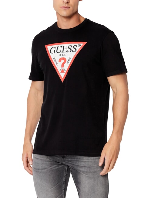 GUESS TRI LOGO Cotton T-shirt jetbla - T-shirt