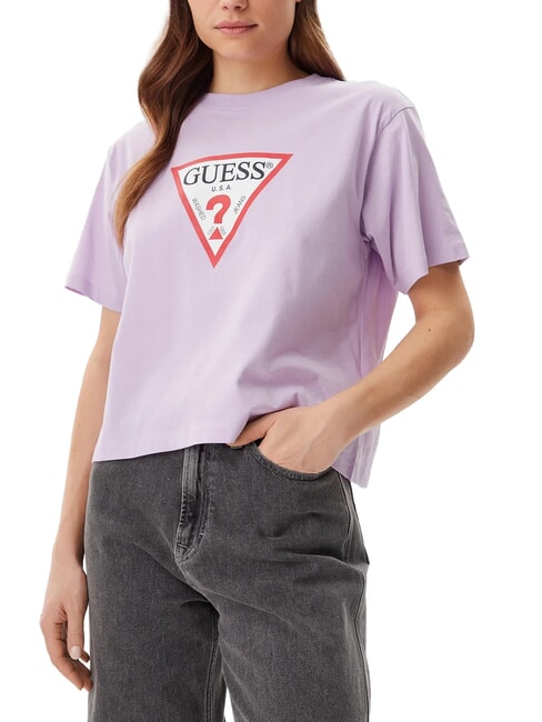 GUESS JEANS SS CN BOXY ICONIC  Cotton T-Shirt lilac flower - T-shirt