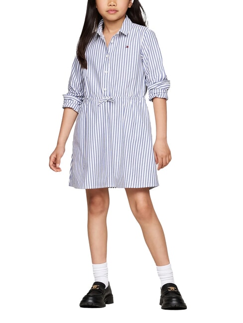 TOMMY HILFIGER TH Cotton dress mid blue / optic white - Little Girls' Dresses
