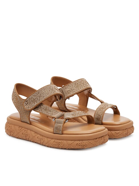 GUESS LODE2 Sandals with strap and rhinestones Beige / Brown - Women’s shoes