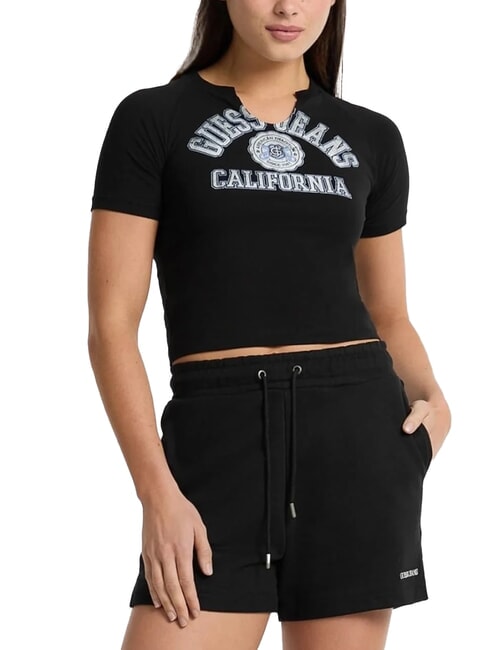 GUESS JEANS LOGO CALIFORNIA Short sleeve stretch cropped t-shirt jetbla - T-shirt