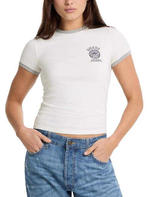 GUESS JEANS LOGO STAMP Slim fit short sleeve T-shirt pure white heather - T-shirt