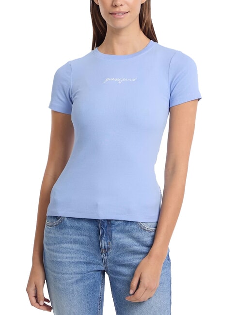 GUESS JEANS EMBRO SLIM Ribbed short-sleeved T-shirt fresh zendy blue - T-shirt