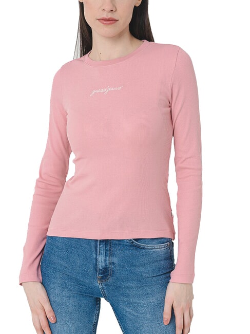 GUESS JEANS EMBRO Long-sleeved ribbed T-shirt slight pink - T-shirt