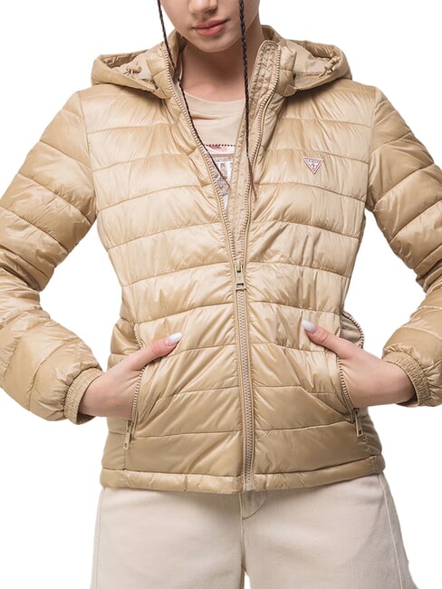 GUESS JEANS PACKABLE Lightweight down jacket with hood safari tan - Women's down jackets