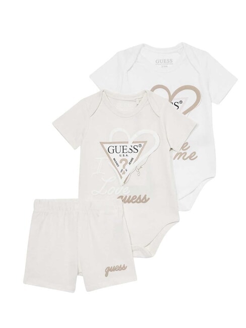 GUESS KIDS 3-piece set: 2 bodysuits + 1 shorts muted stone - Rompers and baby outfits