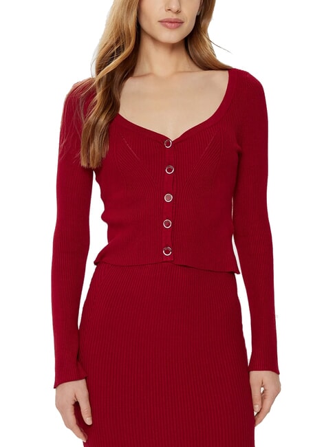 GUESS KATELYN Ribbed cardigan with jewel buttons siren red - Women's Sweaters