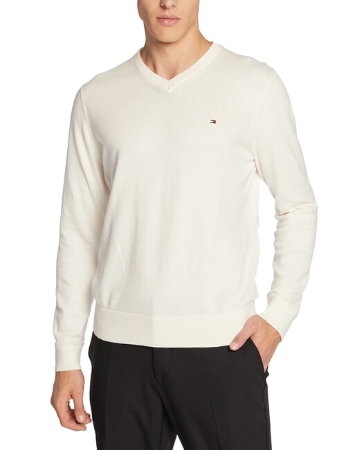 TOMMY HILFIGER PIMA V-neck sweater in cashmere blend ivory - Men's Sweaters