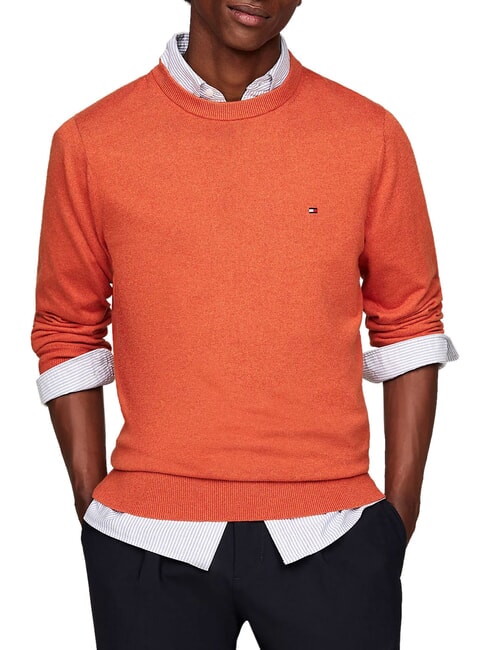 TOMMY HILFIGER PIMA Cashmere blend crewneck sweater orange thunder heather - Men's Sweaters