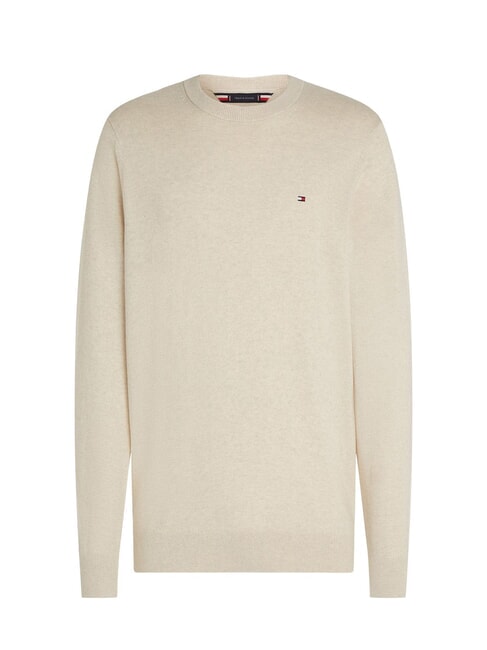 TOMMY HILFIGER PIMA Cashmere blend crewneck sweater heathered oatmilk - Men's Sweaters