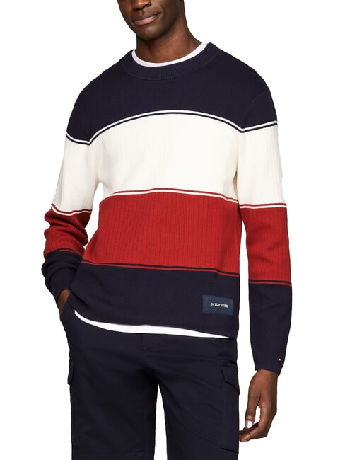 TOMMY HILFIGER TH  Cotton crew neck sweater desert sky multi - Men's Sweaters