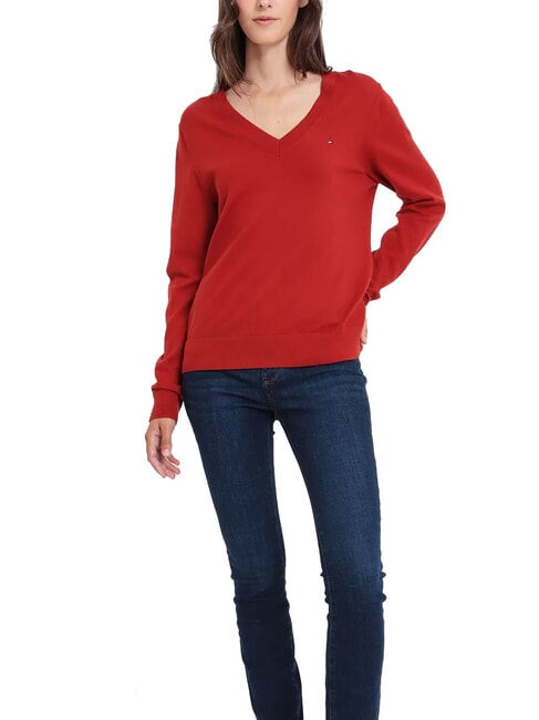 TOMMY HILFIGER TH  V-neck sweater dark magma - Women's Sweaters