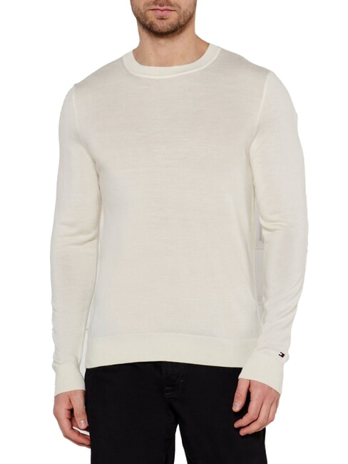TOMMY HILFIGER TH  Crew neck wool sweater ivory - Men's Sweaters