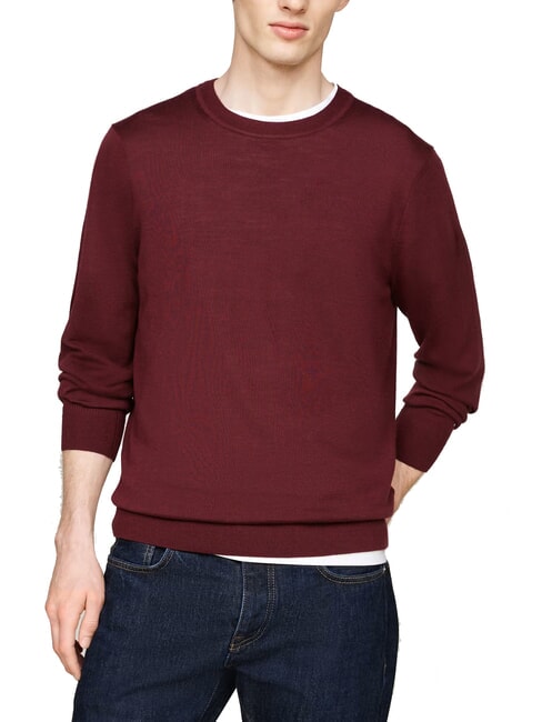 TOMMY HILFIGER TH  Crew neck wool sweater deep red - Men's Sweaters