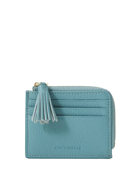 COCCINELLE TASSEL Card holder with zip in hammered leather arctic blue - Women’s Wallets
