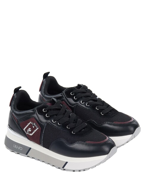LIUJO MAXI WONDER 01 Leather and mesh sneakers black/crimson - Women’s shoes