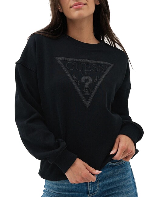 GUESS TRIANGLE GLITTER  Cotton sweatshirt jetbla - Women's Sweatshirts