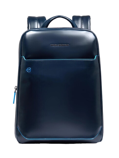 PIQUADRO BLUE SQUARE 14" laptop backpack, in leather blue - Laptop backpacks