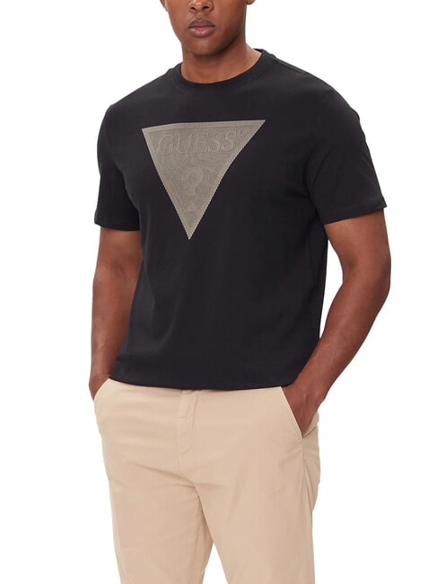 GUESS TRIANGLE LOGO Regular fit short sleeve t-shirt jetbla - T-shirt