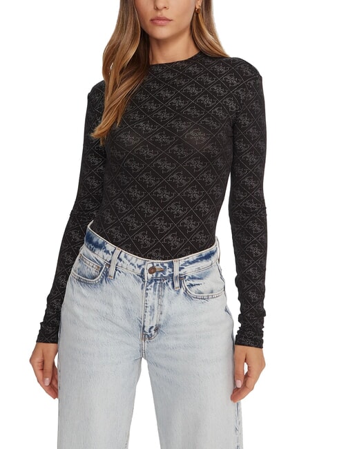 GUESS TEODORA Long-sleeved crew neck sweater with rhinestones jetbla - Women's Sweaters
