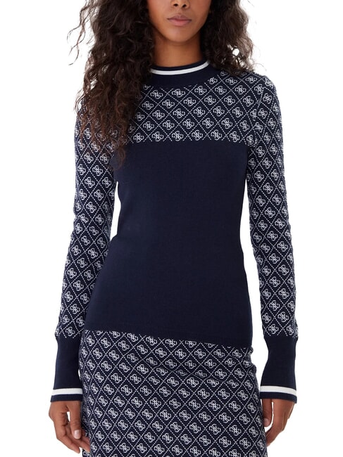 GUESS MOCK NECK AUBREY 4G Slim fit sweater 4g blue and cream - Women's Sweaters