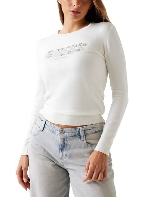 GUESS REYNA LOGO Crew neck sweater with applications cremwhi - Women's Sweaters