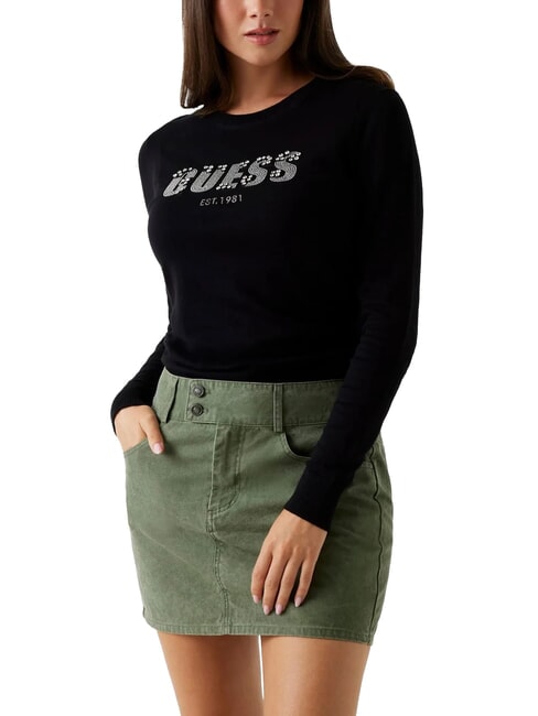 GUESS REYNA LOGO Crew neck sweater with applications jetbla - Women's Sweaters