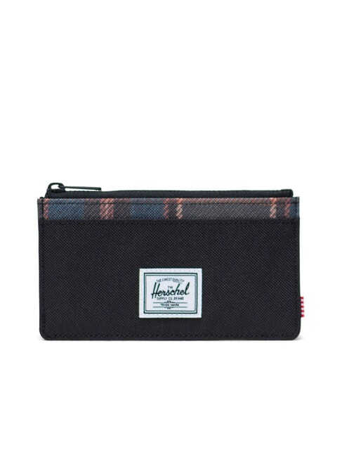 HERSCHEL OSCAR Flat card holder with coin purse black winter plaid - Women’s Wallets