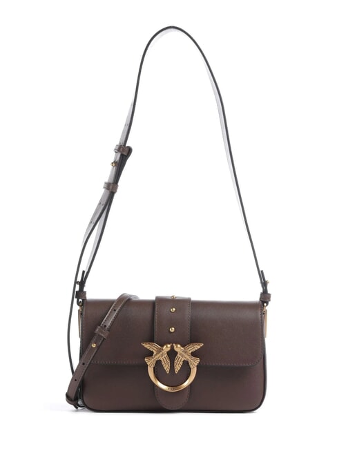 PINKO LOVE ONE SLOUCHY Mini leather shoulder bag brown chestnut-antique gold - Women’s Bags