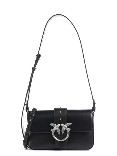 PINKO LOVE ONE SLOUCHY Mini leather shoulder bag black limousine - matt silver - Women’s Bags