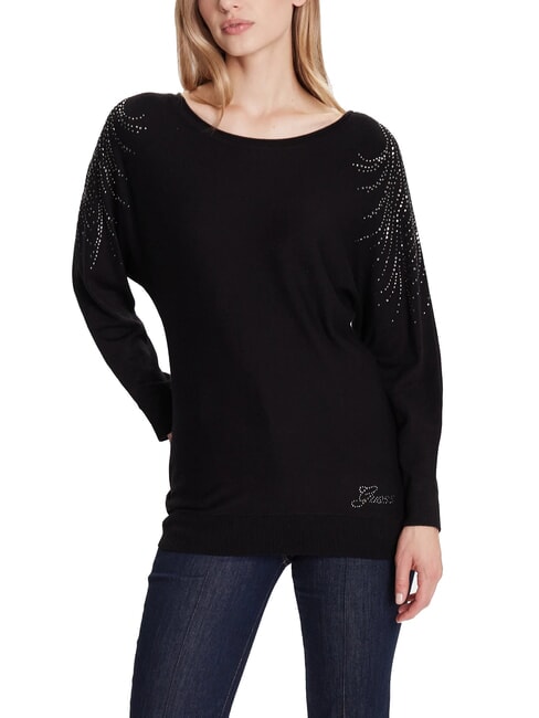 GUESS BAT SLEEVE LORETTA Relaxed fit boat neck sweater jetbla - Women's Sweaters