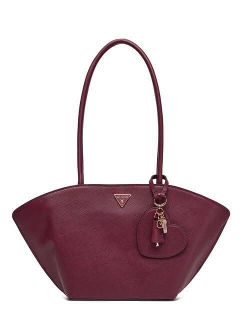 GUESS BOLENA Shoulder bag with heart charm wine - Women’s Bags