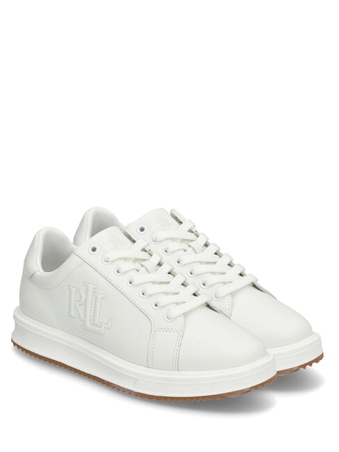 RALPH LAUREN AINSLEY Leather sneakers with stitched logo soft white - Women’s shoes