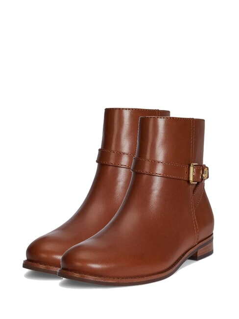RALPH LAUREN BROOKE 2 Low leather ankle boots with buckle lauren tan1 - Women’s shoes